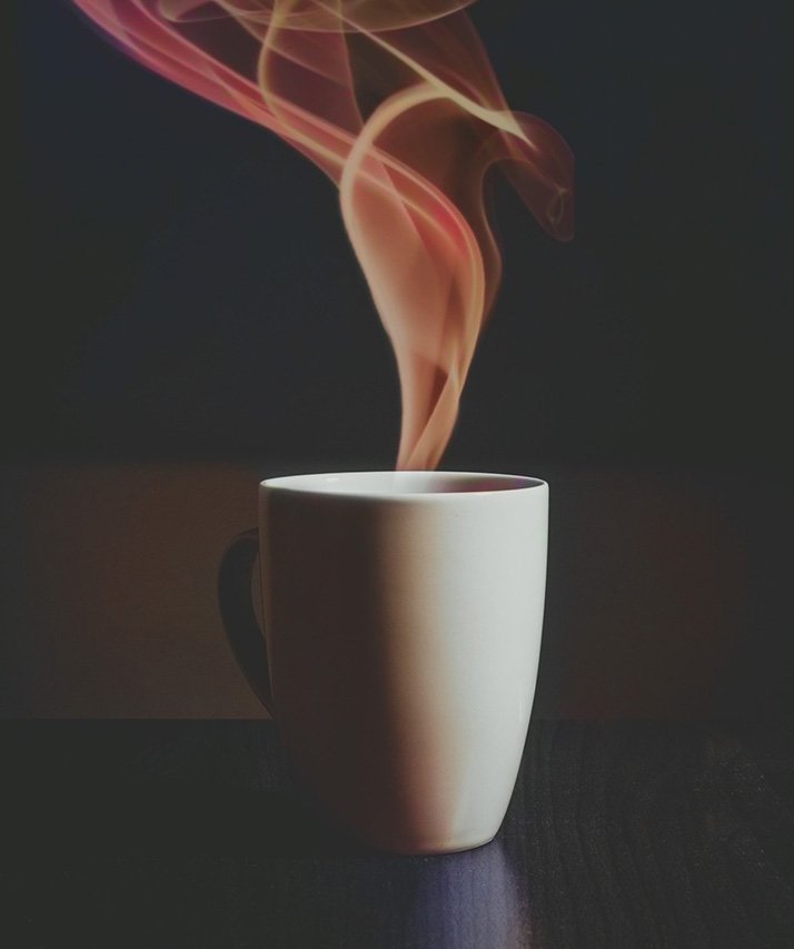 Steaming cup of coffee